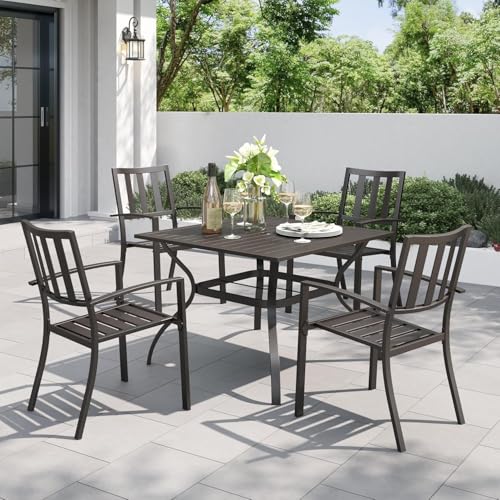 PHI VILLA 5pc Outdoor Table and Chairs 37 Square Table w/Umbrella Hole