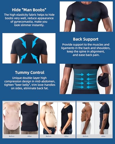 Kocles Mens Slimming Compression Shirt, Slimming Undershirt Shirts For Men Body Shaper Shapewear Tummy Control thumb #4