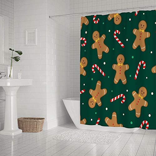 Rideau de douche de Noël en polyester lavable avec crochets pour baignoire - 3