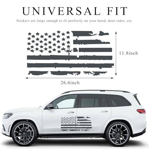 Image of Wevdn Distressed American Flag Sticker, 11.8 inch x 23.6 inch Waterproof Patriotic Old Glory Military Grunge Sticker, Universal Car Door Wall Window Windshield Decoration Sticker (Gray)