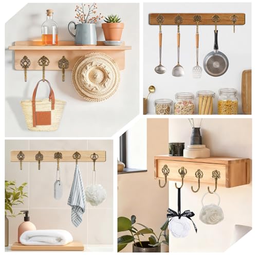 XHIPY 10 PCS Vintage Metal Wall Hooks, Bohemian Decorative Hook with Screws, Wall Hooks for Hanging Towel/Coat (5 Styles, Bronze)