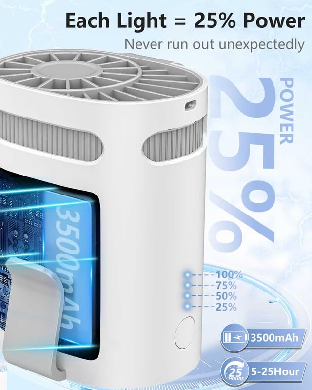 Image of Portable Fan Attaches to Belt Shirt-Little Waist Fan Clip on Undershirt Pants Pocket Hip,Cordless Personal Fans that Blow Cold Air, Strap Hangs Neck Conditioner for Travel Camping Sports White