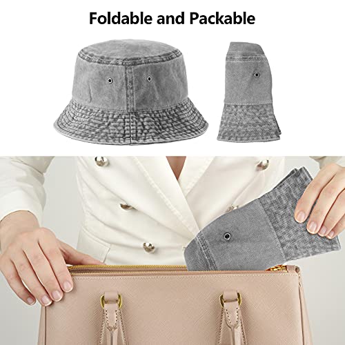 3 Pieces Denim Bucket Hat Unisex Sun Hat Wide Brim Fisherman Cap For Men Women Teens Outdoor (Black, Denim Blue, Gray) #TOP3