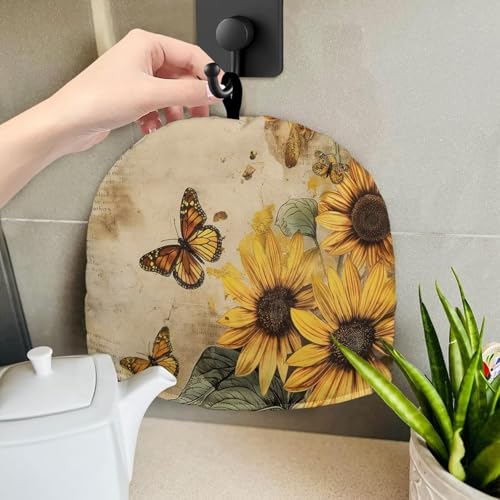 Image of Hudotybom Retro Sunflower Tea Cozy for Teapot Insulated Vintage Sunflower Wadding Tea Cozies Covers Fit 1 to 6 Cup Kitchen Textiles Warming & Insulating Kettle Cover for Home Table Decor