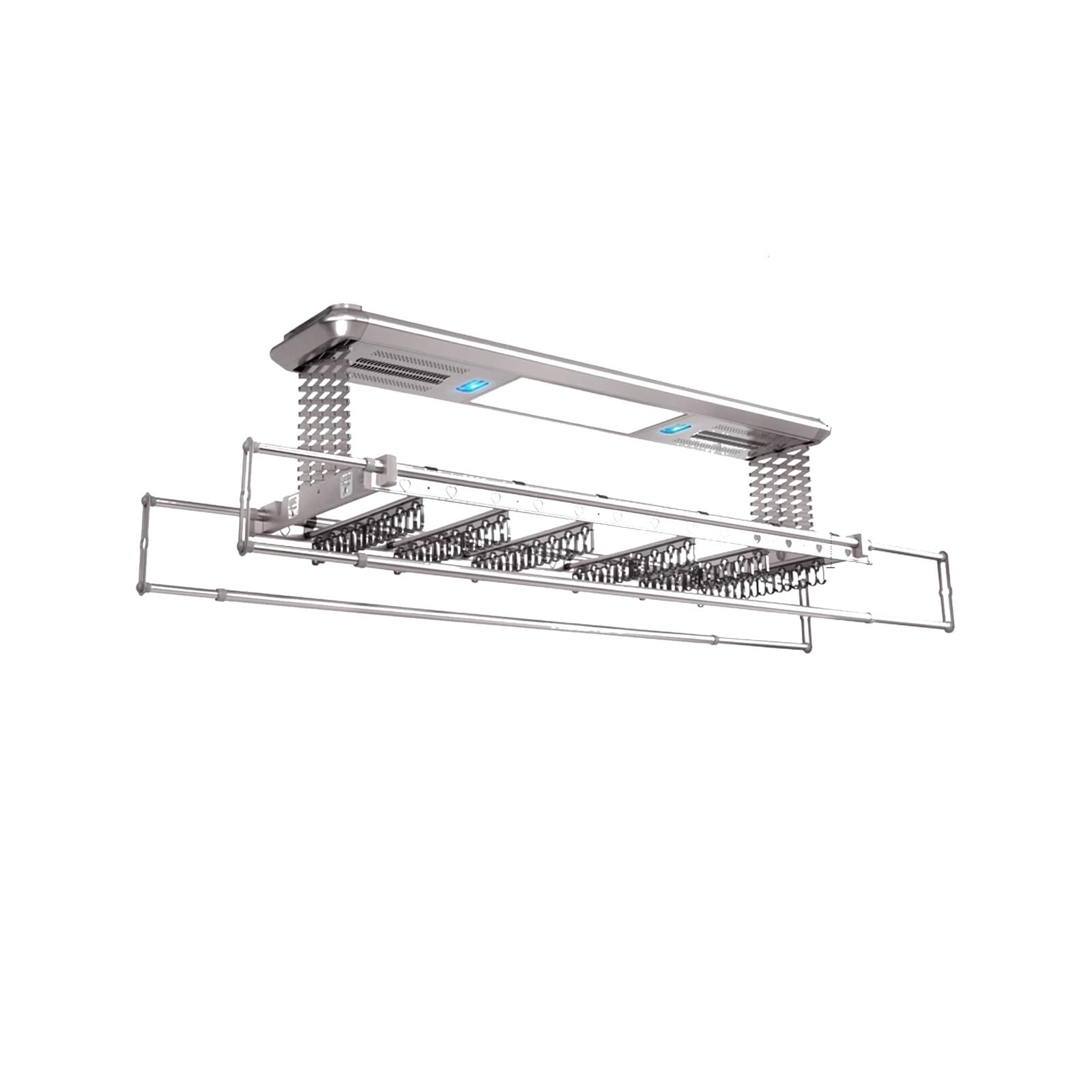 Stendibiancheria Elettrico Pieghevole da 159 Cm, Portata 35 kg, Montaggio A Soffitto con Ventilatore Riscaldante, Design Salvaspazio, Argento, Ideale per Appartament
