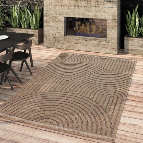 Taracarpet Outdoor & Indoor Teppich wetterfest Borneo Premium Sisal-Jute-Optik Natur für Wohnzimmer, Küche, Balkon, Wintergarten Welle beige 240x340 cm