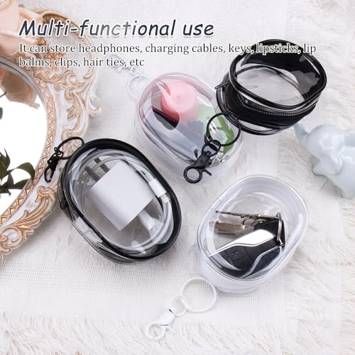 4Pcs Multi-Purpose Clear Cable Storage Bag with Hanging Hook Portable Transparent Zipper Pouch Travel Clear Cosmetic Bag for Cables Headphones Keys Mini Lipsticks3