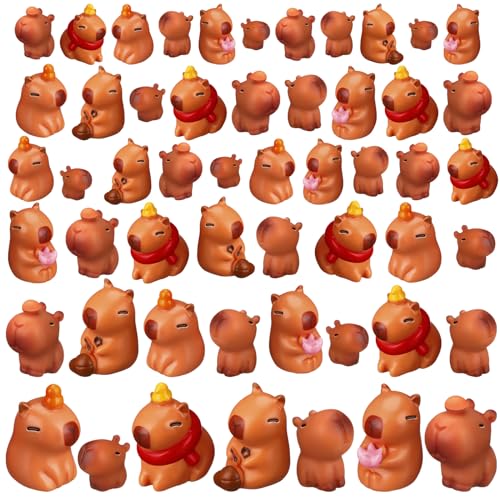 Foilswirl 56 Pcs Miniature Capybara Figurine Mini Resin Figurines Set