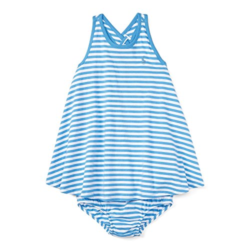 Ralph Lauren Baby Girls Striped Cotton Dress & Bloomer Set (18 Months, Rig Blue/White)
