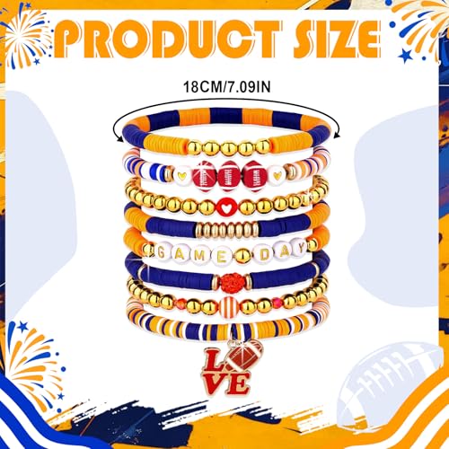 Game Day Bracelets for Women - Red, Orange, Blue Heishi Clay Beaded Stretch Bracelets - Stackable Sports Charm Bracelet Bangles2