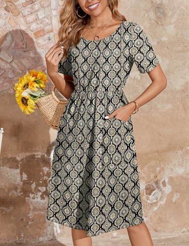 Image of Zeagoo Womens Summer Midi Dress Casual Short Sleeve A-Line Cotton Linen Dress Flowly Beach Tunic Sundresses with Pockets 2026