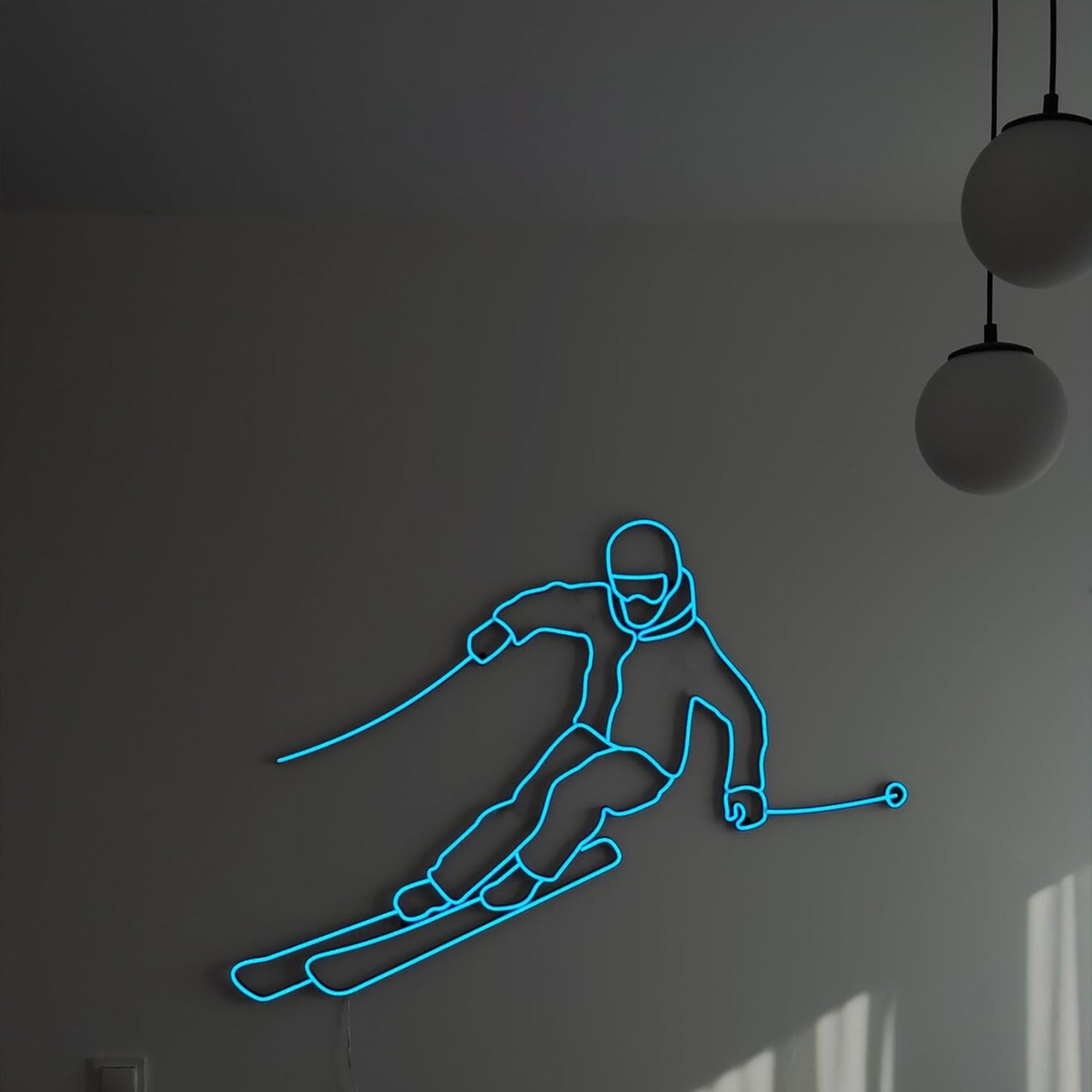Man Skiing Neon Sign, LED Light Decor, Retro Skiing Art for Wall Decor, Ski Goggles, Winter Sports Neon Wall Art, Unique Home Decoration & Gift, Gift for Skier. Size:25inch