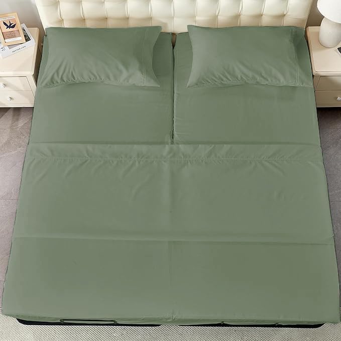 RECCI Flex Top King Size 100% Egyptian Cotton 1000TC - Split Top Sheets for Sleep Number Bed 4Pcs Flex Head King 34