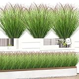 10 Bundles Fake Grass Plants Artificial Plants Outdoor Faux Plants Tall Shrubs Wheat Grass Greenery Stems UV Resistant Onion Grss For Outside Planters Indoor Room Vase Home Decor（Green Red Tail）
