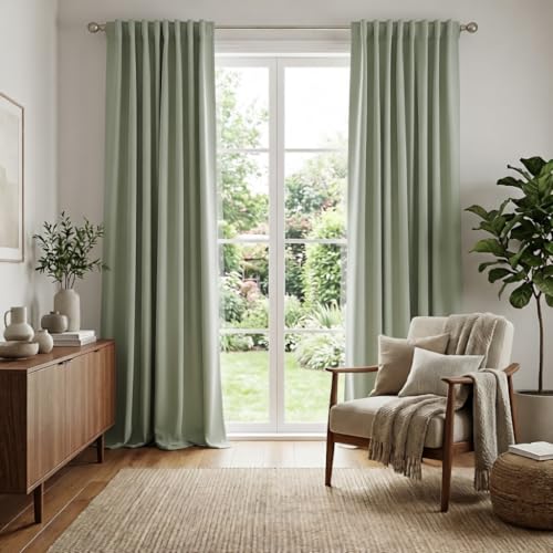 Image of RYB HOME Blackout Curtains for Living Room, Privacy Thermal Insulating Window Treatment Drapes for Bedroom Dining Home Office Basement, W 42 x L 84 inches, Sage, 2 Panels