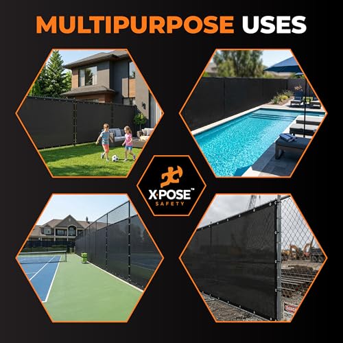 Image of Xpose Safety Privacy Fence Screen 8' x 50' - Heavy Duty Black Mesh with 90% Visibility Block, UV Protection - Includes Cable Ties - for Garden, Yard, Nursery, Kennel, Dog Run, Greenhouse