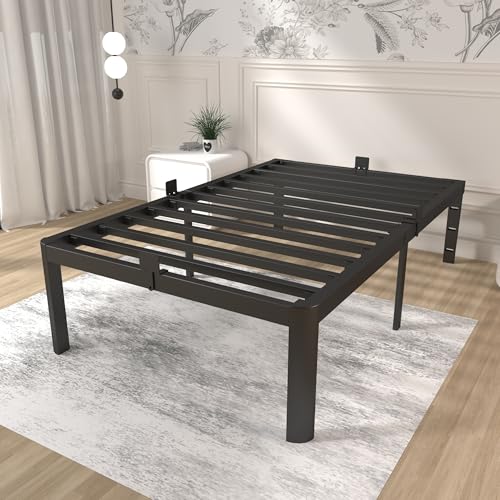Image of ITIMIDI 16 Inch Metal Twin Bed Frames, Heavy Duty Strong Support Slats, Safety Design with Rounded Corner Legs and DIY Headboard Hole, No Box Spring Needed, Noise Free, Easy Assembly, Black