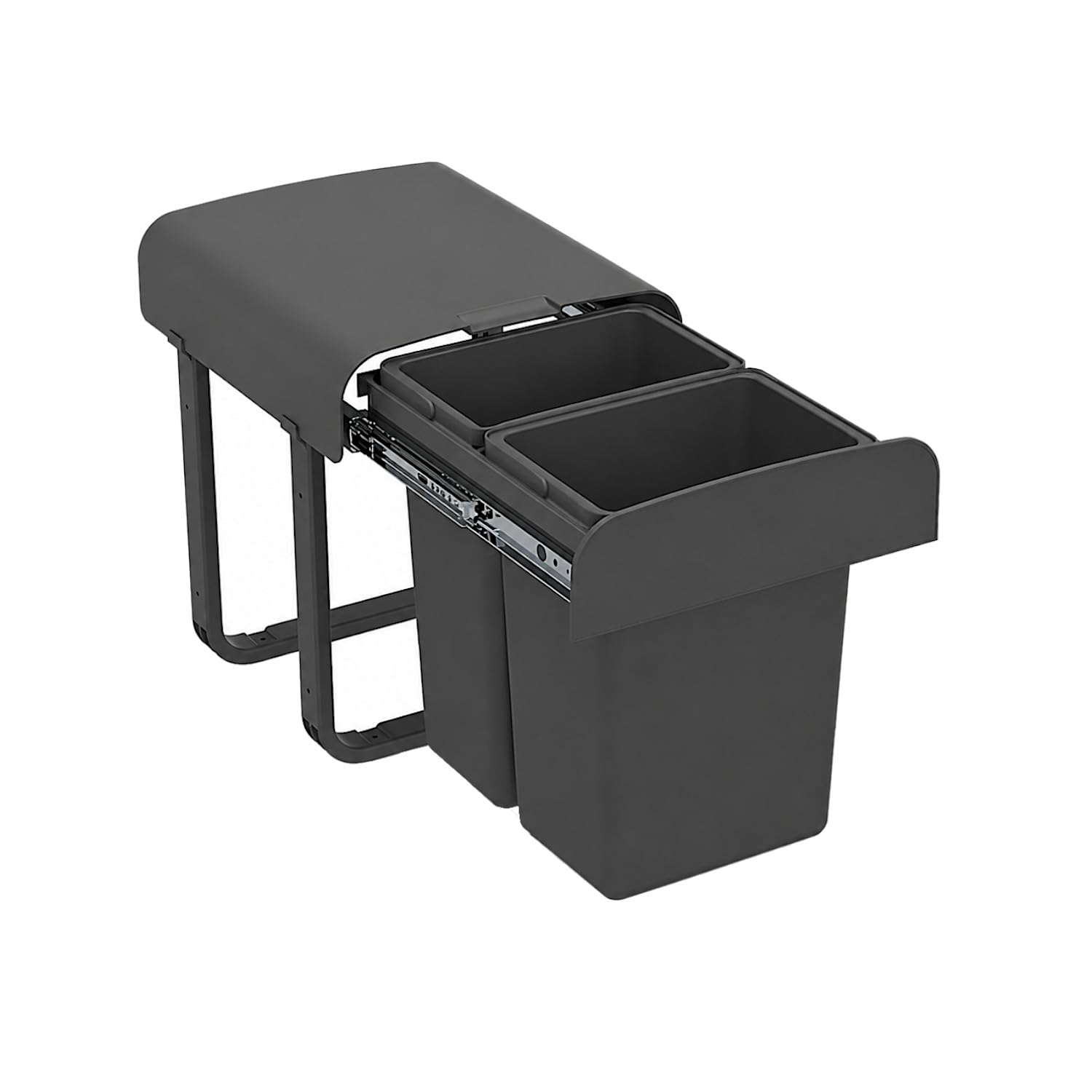 EKOTECH AS77S Aladin Abfallsammler schwarz 2x7 Liter | Einbaumülleimer für 40 cm Unterschrank | Küchenmülleimer mit Vollauszug