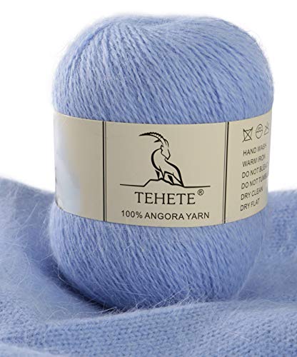 TEHETE 100% Angora Wool Yarn for Crocheting 2-Ply Soft Luxurious Fuzzy Chunky Knitting Yarn (Sky Blue),825