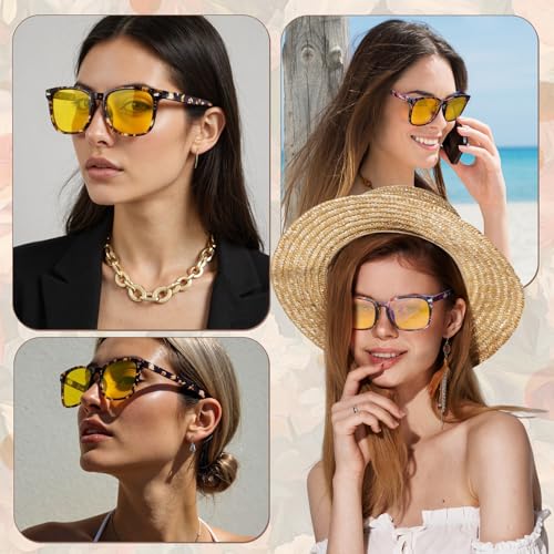 Image of Polarized Sunglasses for Women Men Night Vision Glasses Anti Glare | Yellow Anti Glare UV400 Lens, Lightweight Square Frame, for Day Night Use, Driving, Fishing, Cycling, Traveling