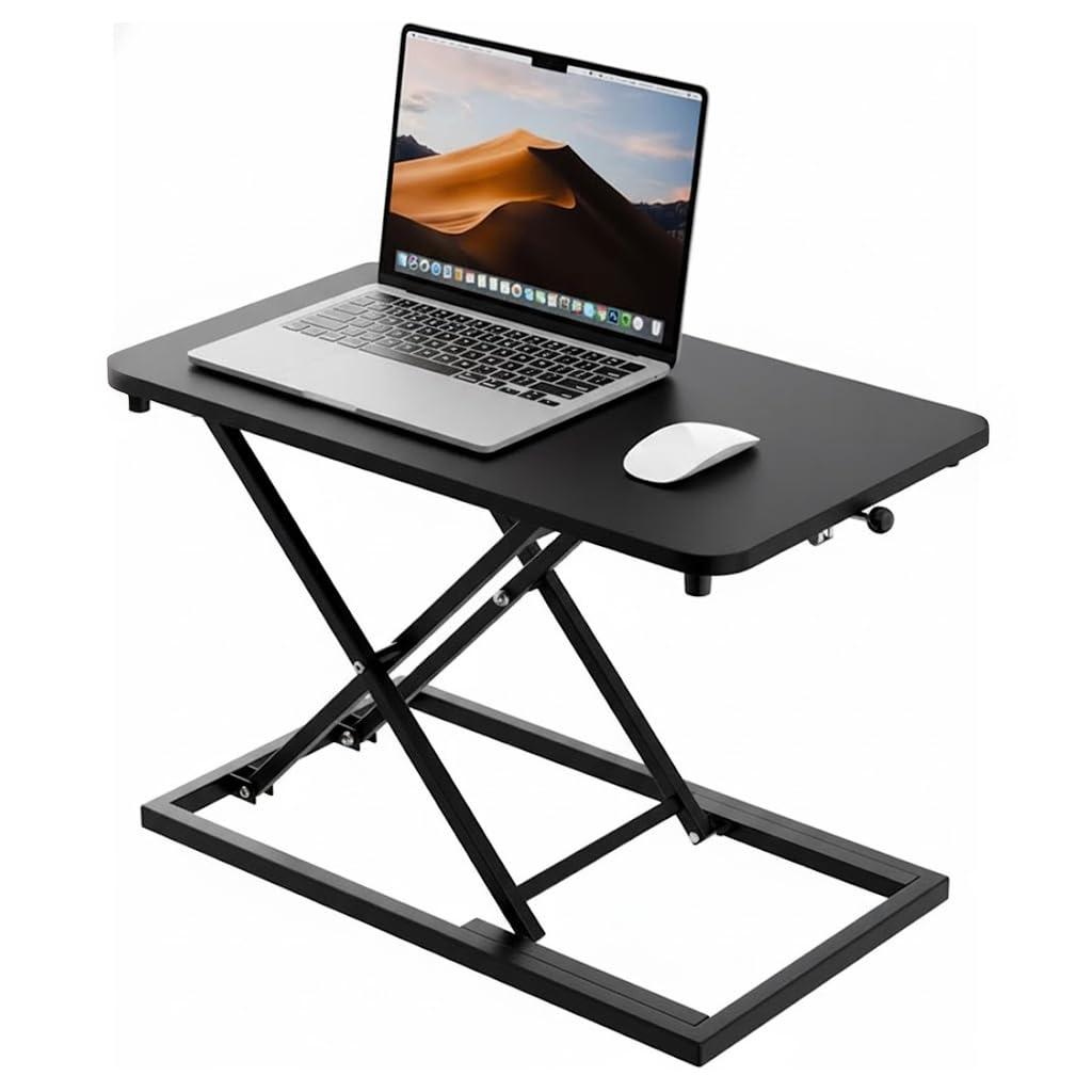 TARKAN Wood Standing Desk Riser, Height Adjustable Sit to Stand Desktop Workstation Table for Laptop & Monitor (Black)