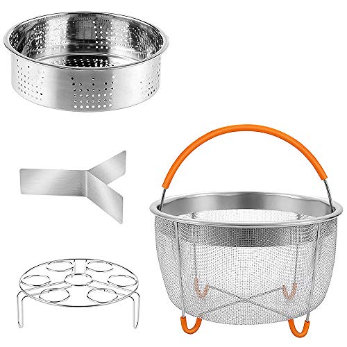 yidenguk 4 Piezas Set de Vaporeras para ollas, Cesta de Vapor de Acero Inoxidable 304 con Mango Cubierto de Silicona, Estante para vaporera de Huevos, Divisor para Maceta instantánea 6, 8 qt