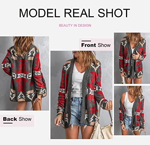 Dokotoo Womens Winter Warm Open Front Long Sleeve Aztec Print Cardigans Sweaters Ladies Knitted Coats Outerwear Casual Cardigans Jackets With Pockets Gray S #TOP2