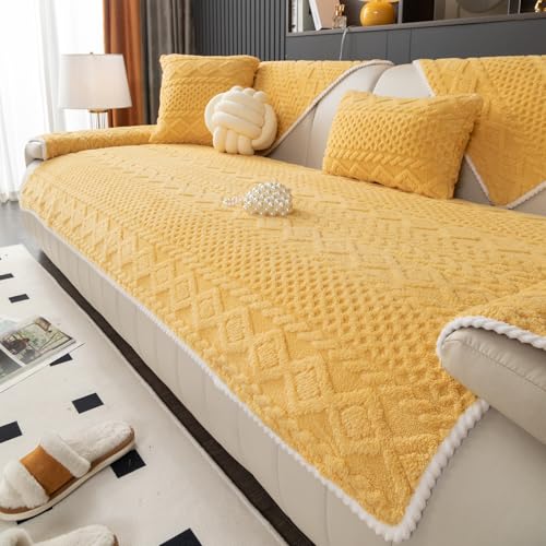 vctops Cable Jacquard Plush Sofa Couch Covers Boho Fuzzy Couch Cover for Dogs Soft Non Slip Sectional Sofa Slipcover Thick Warm Washable Furniture Protector for Kids Pets (Yellow 28x28)