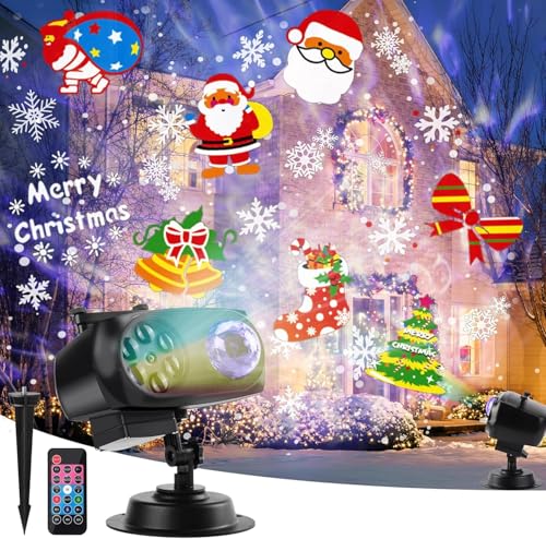 ACELIFE Christmas Projector Outdoor, 2-in-1 Water Wave Halloween Projector Lights, Indoor LED Snowflake Projection Light with Remote, Projection Lamp Garden Party Celebrations,14 Slides 10 Colors