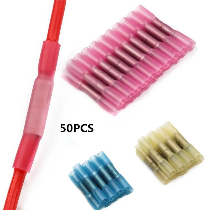 50 terminales termorretráctiles aislados, conectores de cable de empalme eléctrico, conectores de crimpado AWG 22-10