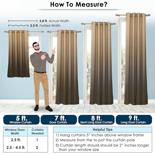 Image of Story@Home 100% True Blackout Window Curtains 5 Feet Long Set of 1 | Room Darkening Curtain | Gradient Printed | Ombre Curtains for Living Room | (116 x 152 cm, Beige & Brown)