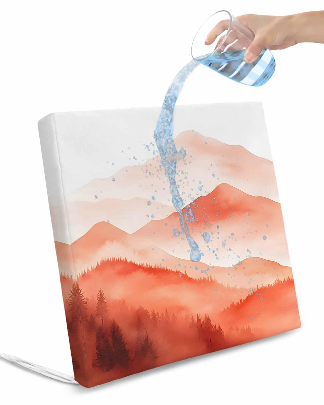 2 Pack Boho Red Forest Waterproof Cushion Covers with Ties, Outdoor Patio Chaise Lounge Chair Seat Cushion Slip Covers Replacement(Only Cover) Modern Watercolor Mountains Trees 22