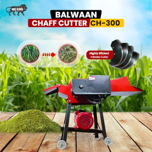 Image of Balwaan Krishi Electric Chaff Cutter | 2.2kW /3HP Motor | 1000 kg /h Output | 4 Blade with Motor and Gear System with Wheels | Suitable for Both Dry & Wet Grass | CH-300