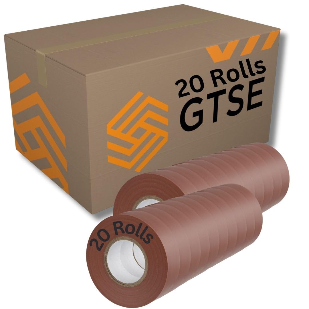 GTSE Brown Electrical Tape, 19mm x 20m, 20 Rolls of Strong Self-Adhesive PVC Insulation Tape for Insulating, Repairing and Protecting Electrical Wires