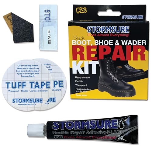 Stormsure Reparaturset f&uuml;r Stiefel, Schuhe und Wathosen 5g (Schwarz) Kleber und Selbstklebende Flicken f&uuml;r Starke, Langlebige und Flexible Reparature