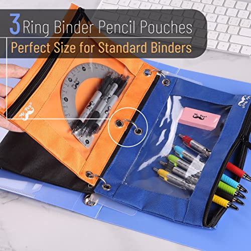Image of Mr. Pen- Pencil Pouch for 3 Ring Binder, 2 Pack, 10 inchx6.75 inch, Smooth Zipper | Clear Window, Large Capacity Pencil Case with 3 Reinforced Grommets for School, Office, Supplies Storage | Clear Window, Large Capacity Pencil Case with 3 Reinforced Grommets for School, Office, Supplies Storage
