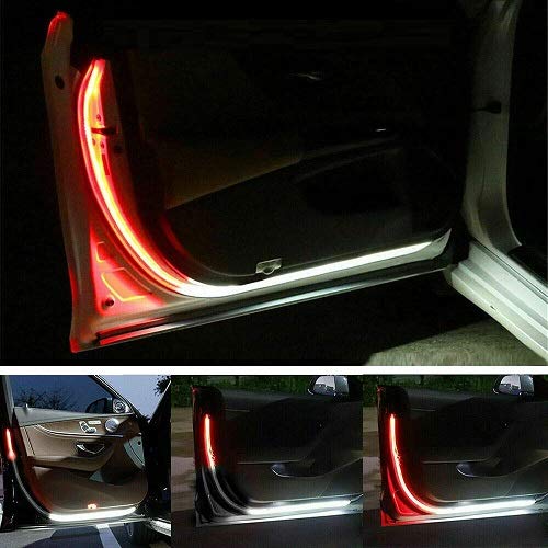 Image of QAWACHH Car Door Warning LED Strip Light 144 LED Interior Door Safety Matrix Moving Light for Car (Set of 2) (Red & White)
