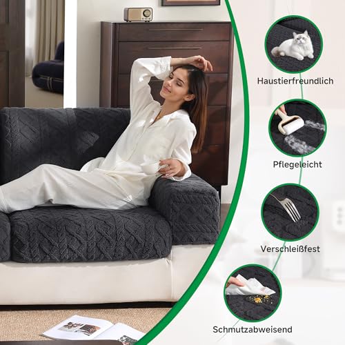 OHSIO Sofa Überzug – Elastischer & Waschbarer Sofabezug, Weicher Langlebiger Couchbezug für Sitzkissen & Wohnzimmermöbel(Dunkelgrau, 1x Rückenlehnenbezug)