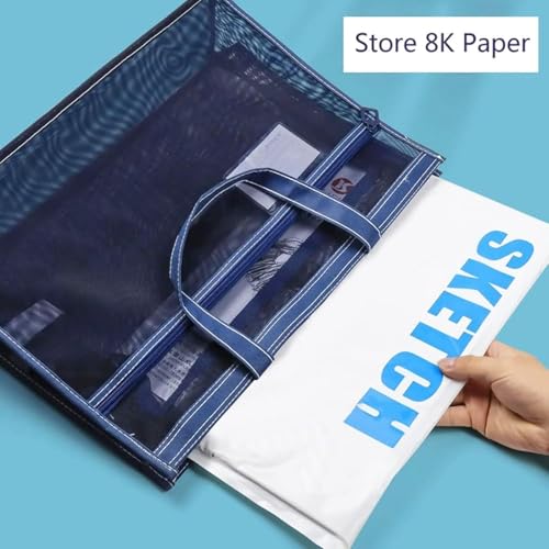 Image of OhMill Large Art Portfolio Case 18 x 12 Inch Portfolio Bag Nylon Mesh Art Bags Artwork Storage Case with Handle and Zipper