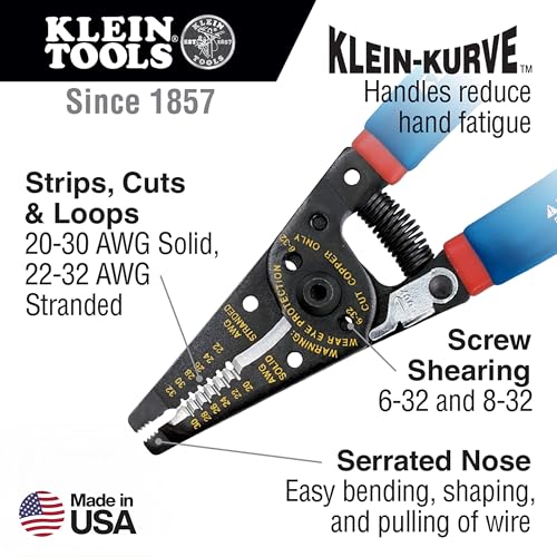 Image of Klein Tools 11057 Wire Cutter /Stripper, Made in USA, Heavy Duty Cutter for 20-30 AWG Solid and 22-32 AWG Stranded Wire