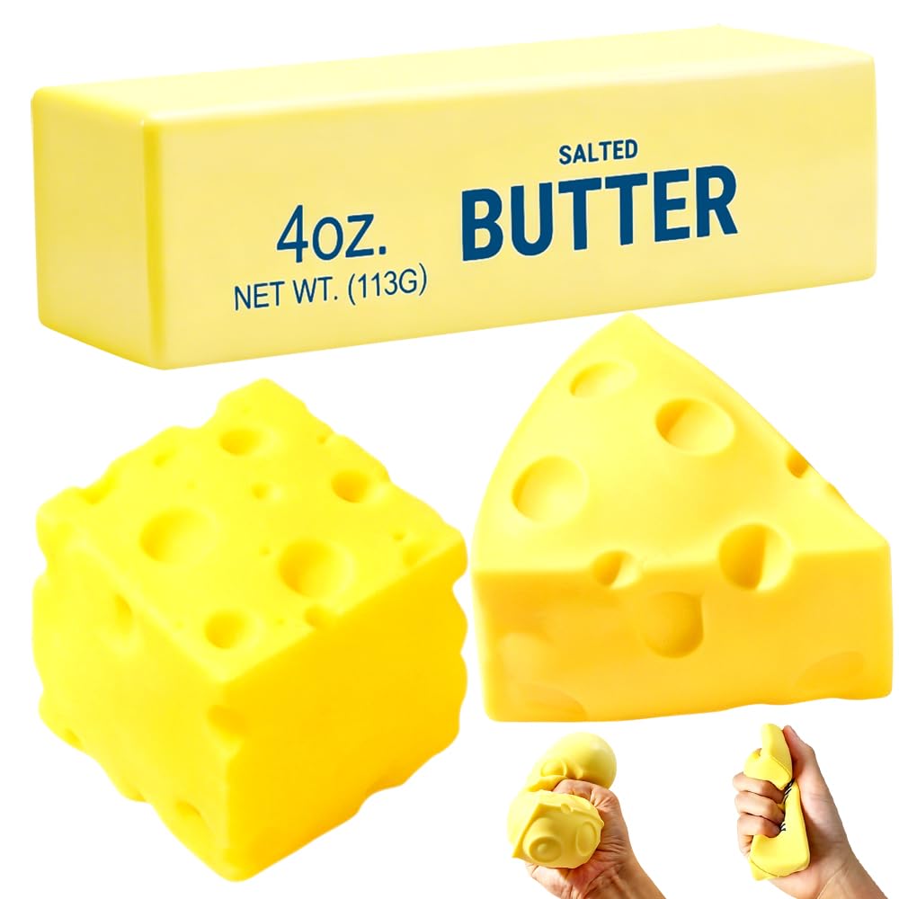 3 Pack Butter Squishy, Cheese Squishy, Big Cheese Squishy Stress Ball, Shapeable Squeeze Ball Sensory Fidget Toy, Soft Toy For Anxiety & Stress Relief, Hand Pressing Calm Toy