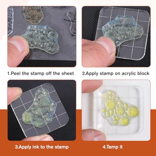 Larrel 8 Stück Acryl Stempelblock Set, Transparent AcrylBlöcke Stempel Set Acrylblock Stempel mit Gitterlinien Acryl Stanzblöcke für Scrapbook Fotoalbum Kartenherstellung, Crafts Making