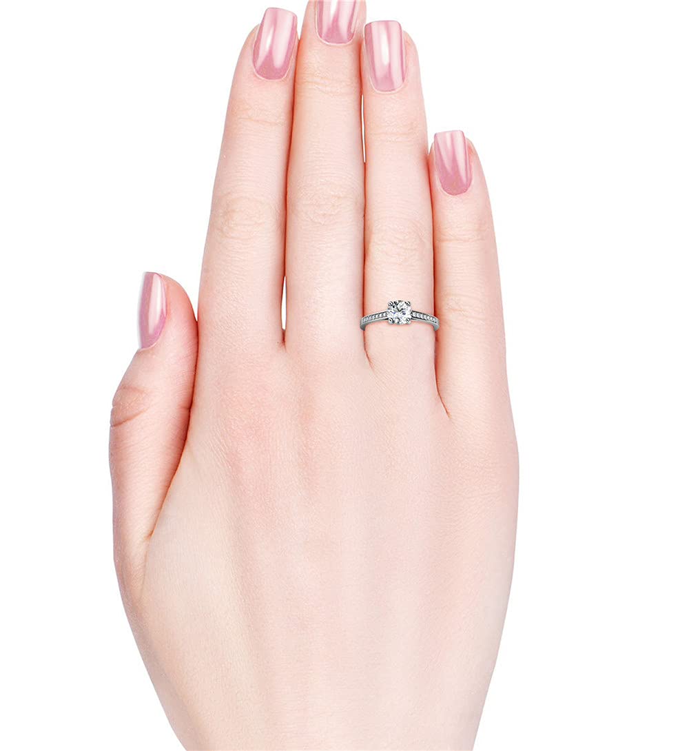 Anello Fidanzamentoda Donna in Argento Massiccio 925 Solitario con Diamante Moissanite 1,0 ct