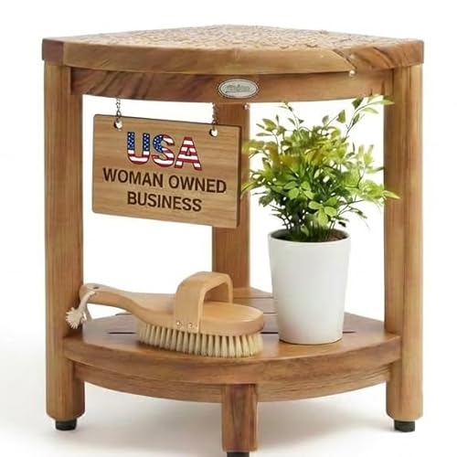 DecoTeak Teak Corner Shower Shelf – 2 Tier Waterproof Bathroom