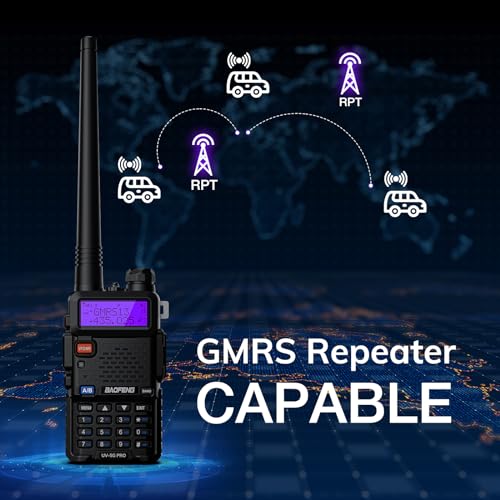 Image of BAOFENG UV-5G PRO GMRS Handheld Radio, 5W NOAA /UHF /VHF /Airband Scanner & Receiver, GMRS Repeater Capable, Long Range Rechargeable Two Way Radio, for Adults, Support Chirp Programming