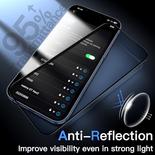 Image of JETech Full Coverage Tempered Glass Screen Protector Guard for iPhone 17, AR Anti-Reflective Coating, Black Edge, Anti-Fingerprint & Auto-Align Installation, Case-Friendly, 2-Pack