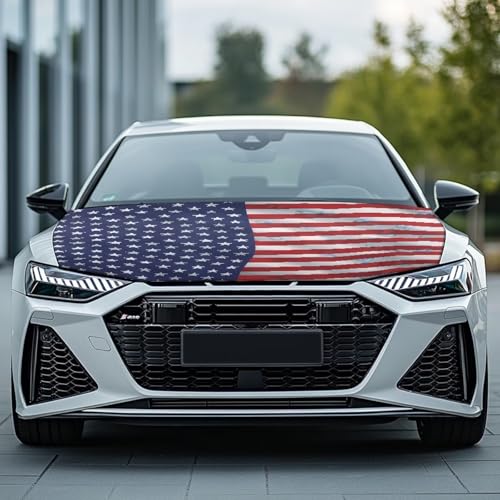Image of American Flag Butterfly Universal Car Hood Cover Waterproof All Weather, Car Hood Cover Protector for Automobiles Outdoor Indoor for All Season Waterproof Dustproof
