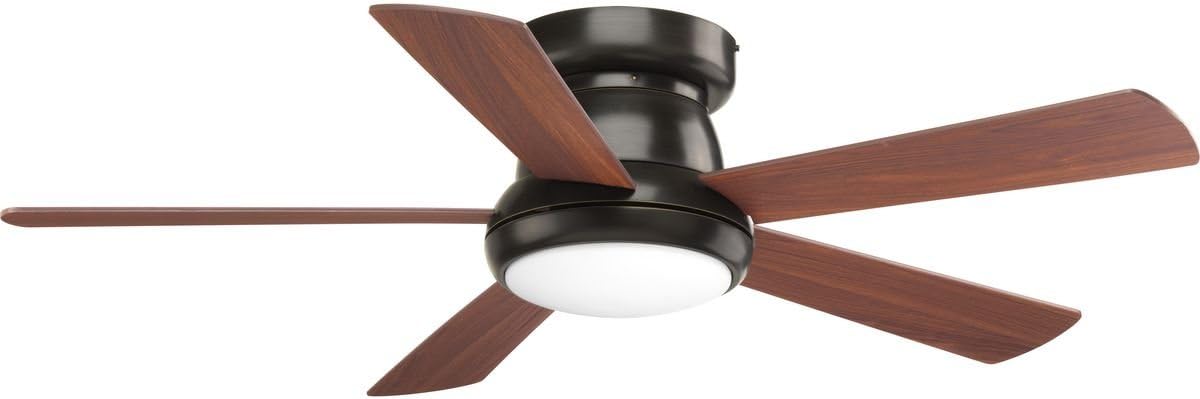 Progress Lighting P2572-2030K Protruding Mount, 5 American Walnut Blades Ceiling fan with 18 watts light, Antique Bronze