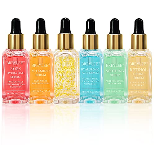 YOUNG VISION ANTI-AGING Serums for Face, 6 x17ml, Vitamin C Serum, Hyaluronic Acid Serum, Hydrating Serum, Retinol Serum, 24K- GOLD Serum, Soothing Serum, Acido Hialuronico Puro Para Rostro
