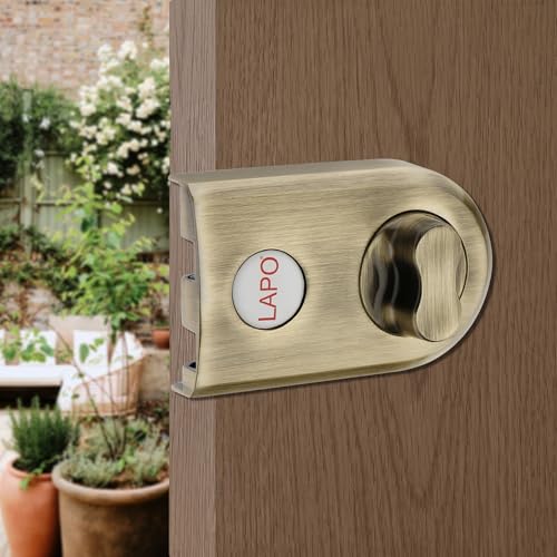 Image of LAPO Jimmy Proof Deadbolt Lock with Side Key and Knob, Heavy Duty Security Lock for Single, Double, Sliding Doors, Reversible Lever Knob for Left and Right Opening Doors, Antique Finish